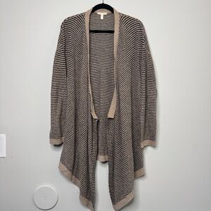 Eileen Fisher Black and Tan Organic Cotton Waterfall Cardigan Sweater Large